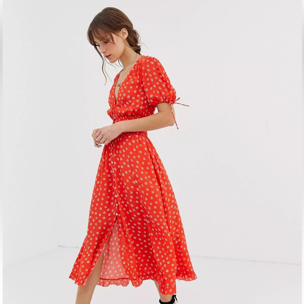 Cleobella Red Floral Button Up Dress - Size S